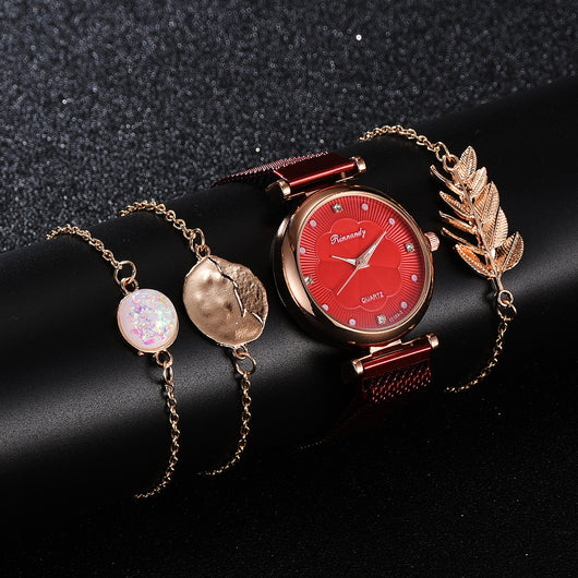 Set de Reloj para Dama con Correa de Malla de Aleación y Brazalete - Image 4