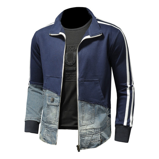Cardigan Denim Retro con Cuello Alto - Suéter Casual