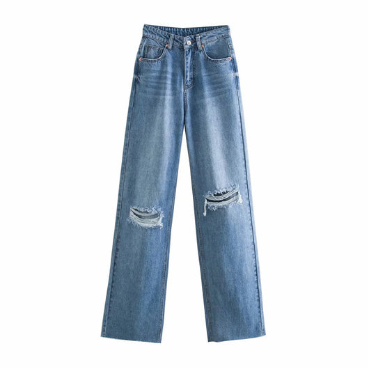Pantalón Denim Cintura Alta Pierna Ancha con Costuras Decorativas - Image 11