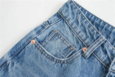 Pantalón Denim Cintura Alta Pierna Ancha con Costuras Decorativas - Image 13