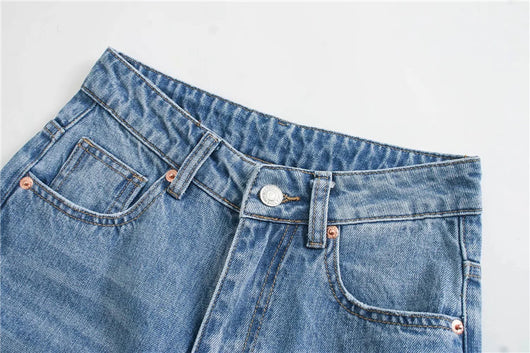 Pantalón Denim Cintura Alta Pierna Ancha con Costuras Decorativas - Image 14