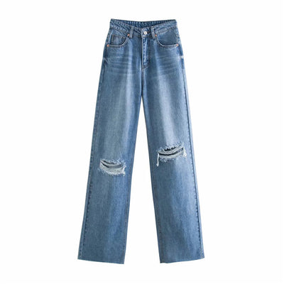 Pantalón Denim Cintura Alta Pierna Ancha con Costuras Decorativas - Image 4