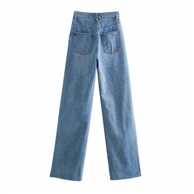 Pantalón Denim Cintura Alta Pierna Ancha con Costuras Decorativas - Image 5