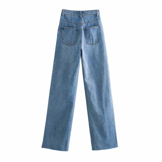 Pantalón Denim Cintura Alta Pierna Ancha con Costuras Decorativas - Image 5