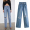 Pantalón Denim Cintura Alta Pierna Ancha con Costuras Decorativas