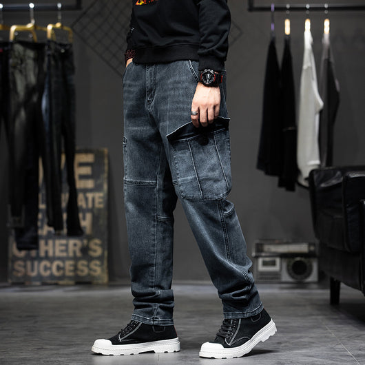 Pantalones Vaqueros Rectos con Múltiples Bolsillos Estilo Retro para Hombre - Image 7