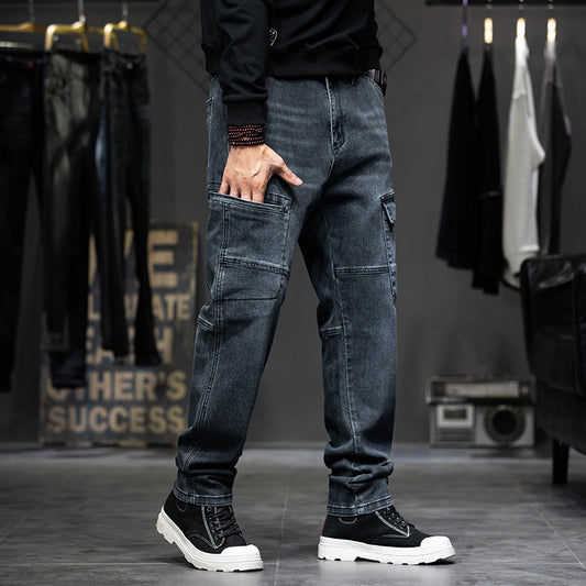 Pantalones Vaqueros Rectos con Múltiples Bolsillos Estilo Retro para Hombre - Image 2