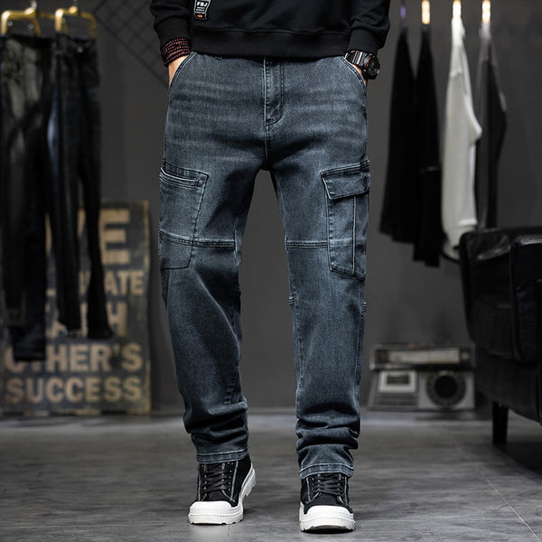 Pantalones Vaqueros Rectos con Múltiples Bolsillos Estilo Retro para Hombre