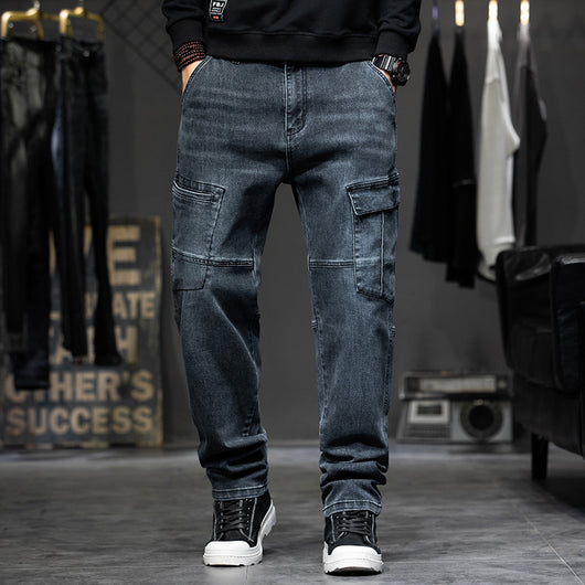 Pantalones Vaqueros Rectos con Múltiples Bolsillos Estilo Retro para Hombre