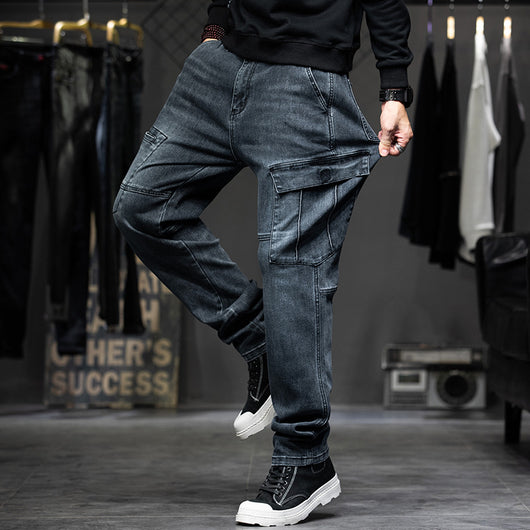 Pantalones Vaqueros Rectos con Múltiples Bolsillos Estilo Retro para Hombre - Image 3