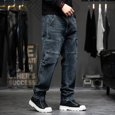 Pantalones Vaqueros Rectos con Múltiples Bolsillos Estilo Retro para Hombre - Image 5