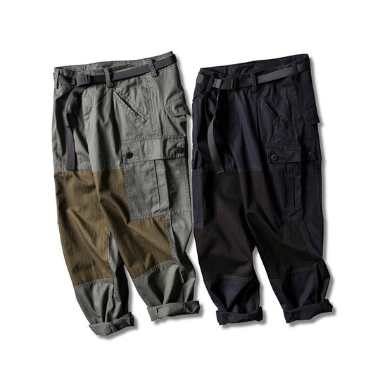 Pantalones Overol Casual Retro Japonés con Bolsillos de Contraste para Hombre