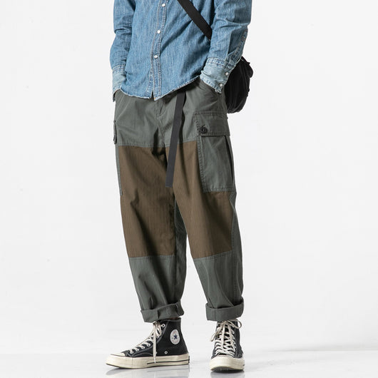 Pantalones Overol Casual Retro Japonés con Bolsillos de Contraste para Hombre - Image 3