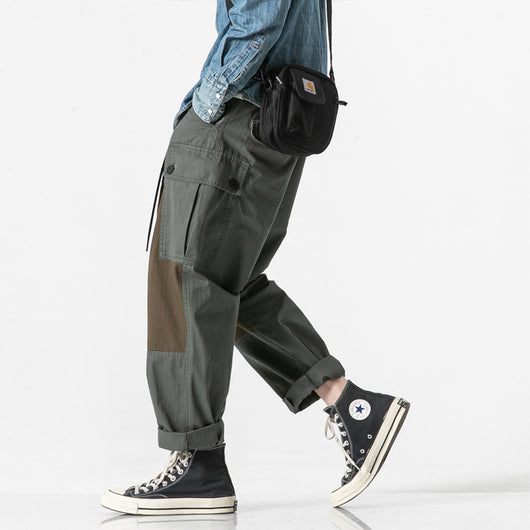 Pantalones Overol Casual Retro Japonés con Bolsillos de Contraste para Hombre - Image 4