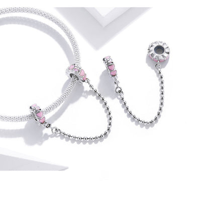 Cadena de Seguridad Posicionadora Love 925 Plata con Silicona Rosa - Image 4