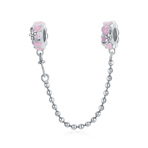 Cadena de Seguridad Posicionadora Love 925 Plata con Silicona Rosa