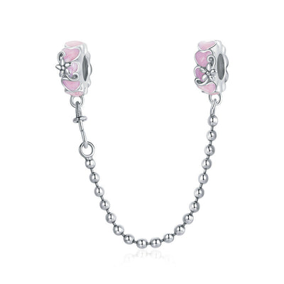 Cadena de Seguridad Posicionadora Love 925 Plata con Silicona Rosa