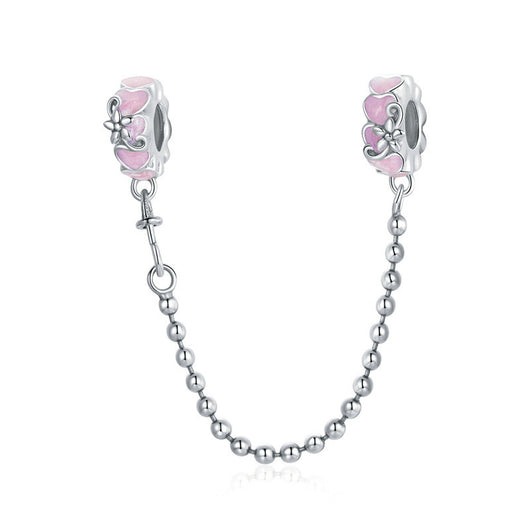 Cadena de Seguridad Posicionadora Love 925 Plata con Silicona Rosa