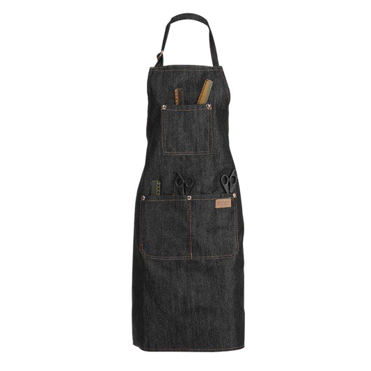Delantal Japonés de Trabajo Tipo Halter en Denim Vulcanizado Negro