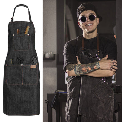 Delantal Japonés de Trabajo Tipo Halter en Denim Vulcanizado Negro - Image 3