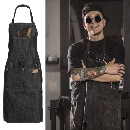 Delantal Japonés de Trabajo Tipo Halter en Denim Vulcanizado Negro - Image 3