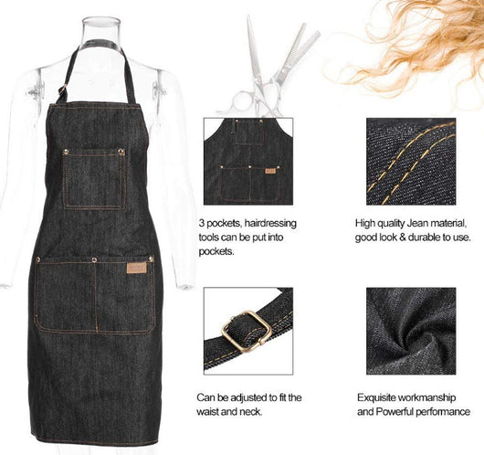 Delantal Japonés de Trabajo Tipo Halter en Denim Vulcanizado Negro - Image 4