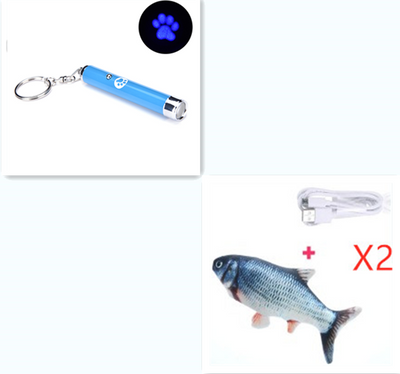 Yellow LED projection cat toy flashlight with a silver keychain, projecting a purple fish animation. - Image 6