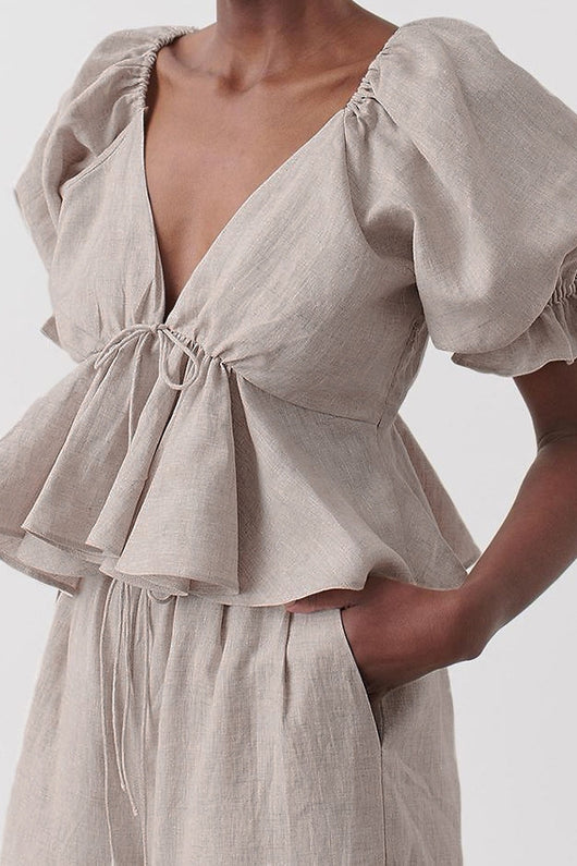 Blusa Primavera Cuello V Algodón y Lino con Efecto Burbuja - Image 7