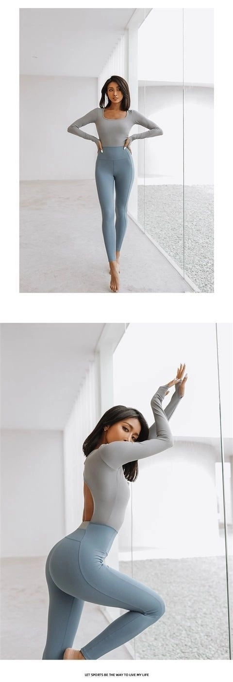 Traje de Ballet Deportivo Manga Larga con Espalda Modeladora y Costuras Integradas - Image 9
