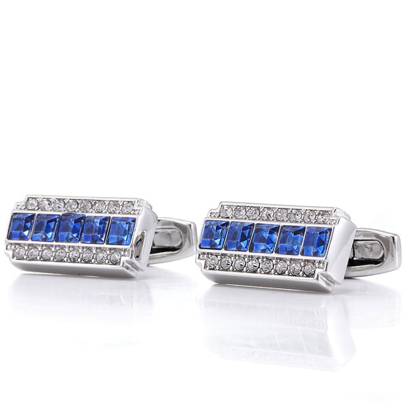 Gemelos de Cristal Bicolor Azul y Blanco para Camisa Francesa de Negocios