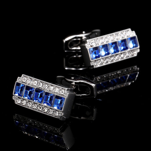 Gemelos de Cristal Bicolor Azul y Blanco para Camisa Francesa de Negocios - Image 3