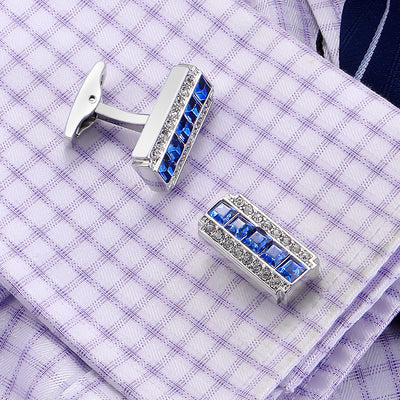 Gemelos de Cristal Bicolor Azul y Blanco para Camisa Francesa de Negocios - Image 4
