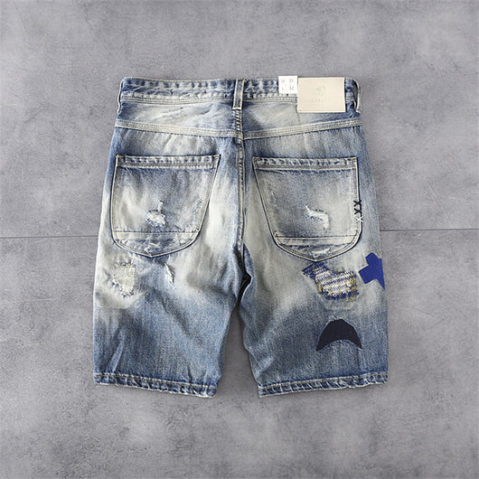 Pantalones Cortos Denim Rotos Estilo Europeo Americano para Hombre - Image 7