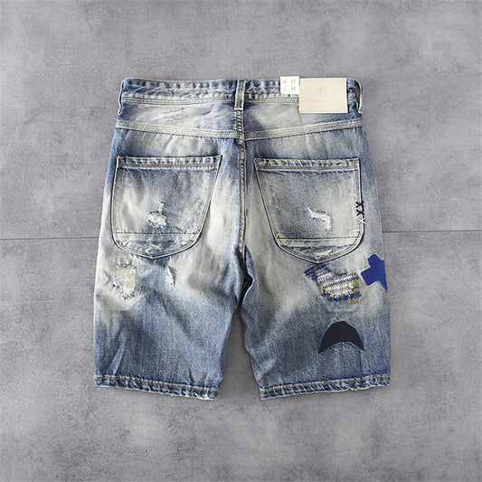 Pantalones Cortos Denim Rotos Estilo Europeo Americano para Hombre - Image 2