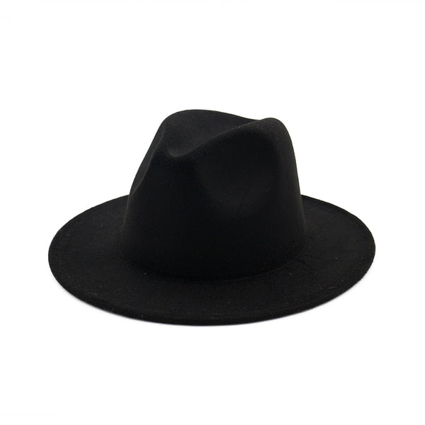 Sombrero Jazz de Ala Ancha para Mujer - Elegante Gorro de Lana Negra