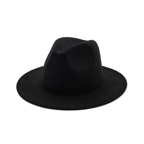 Sombrero Jazz de Ala Ancha para Mujer - Elegante Gorro de Lana Negra