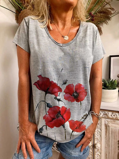Camisa de Algodón Estampada Cuello V Manga Corta para Verano - Image 3