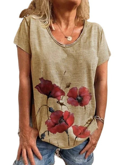 Camisa de Algodón Estampada Cuello V Manga Corta para Verano - Image 2