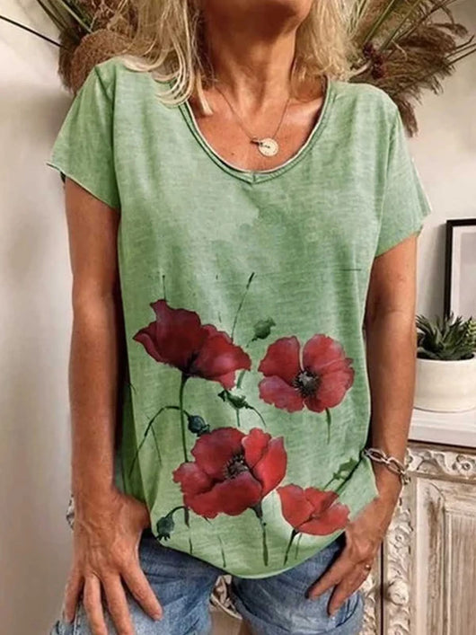Camisa de Algodón Estampada Cuello V Manga Corta para Verano - Image 4