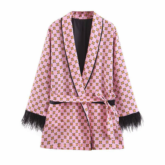 Kimono Suelto con Borlas y Estampado de Manga Larga