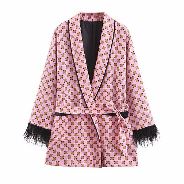 Kimono Suelto con Borlas y Estampado de Manga Larga