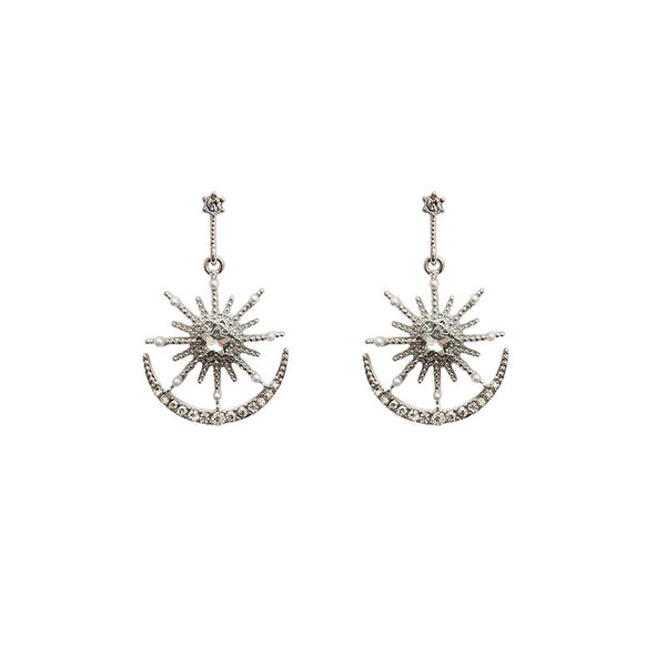 Aretes de Estrella y Luna Incrustados - Diseño Minimalista para Chicas Modernas