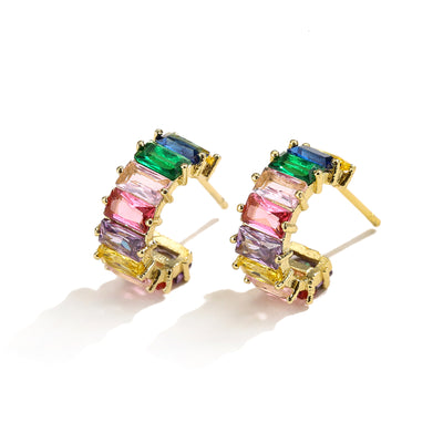 Aretes en Forma de C con Cristales Multicolores - Image 6