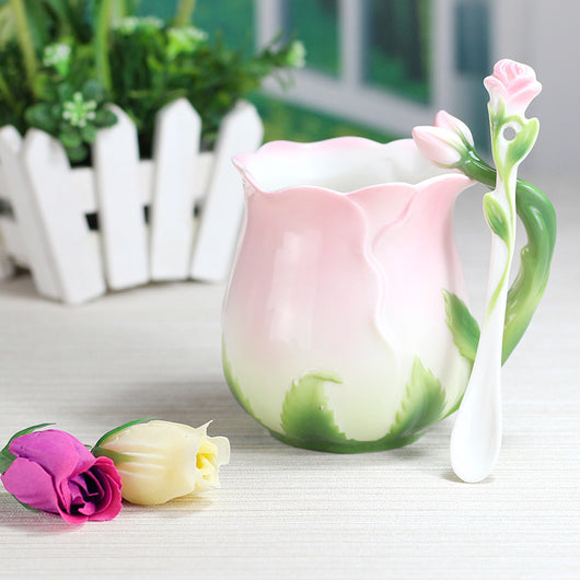 Juego de Tazas de Cerámica Estilo Europeo para Café y Té Rosa - Image 6