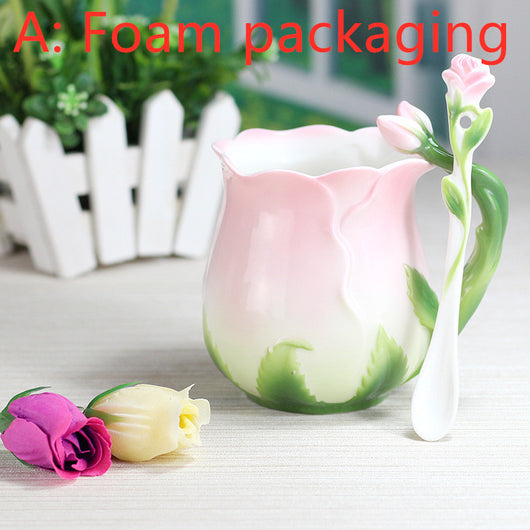 Juego de Tazas de Cerámica Estilo Europeo para Café y Té Rosa - Image 7