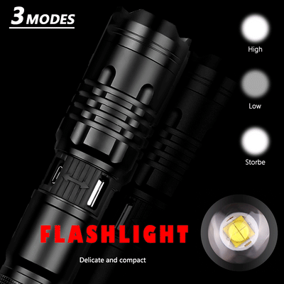 Linterna LED Recargable USB con Zoom y 5 Modos - Impermeable para Exterior - Image 3