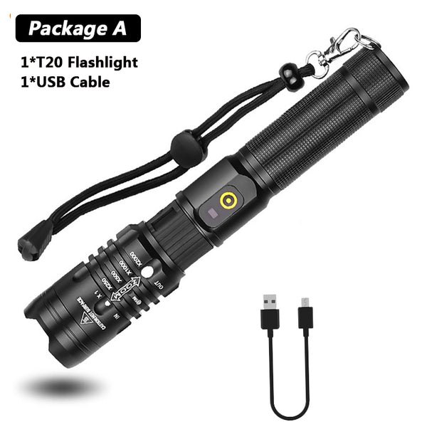 Linterna LED Recargable USB con Zoom y 5 Modos - Impermeable para Exterior