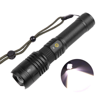 Linterna LED Recargable USB con Zoom y 5 Modos - Impermeable para Exterior