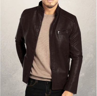 Chaqueta de Cuero Slim Fit con Cuello Mao - Estilo Europeo y Americano - Image 3
