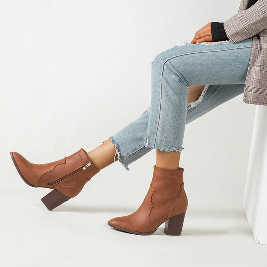 Botas Cortas de Tacón Grueso para Otoño e Invierno - Image 10